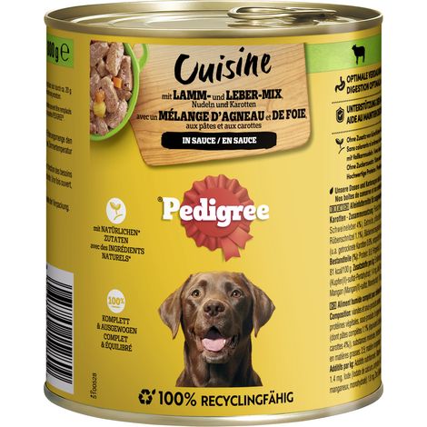 Pedigree Hundenassfutter Cuisine Dose 800 g Lamm, Leber, Nudeln & Karotten in Sauce
