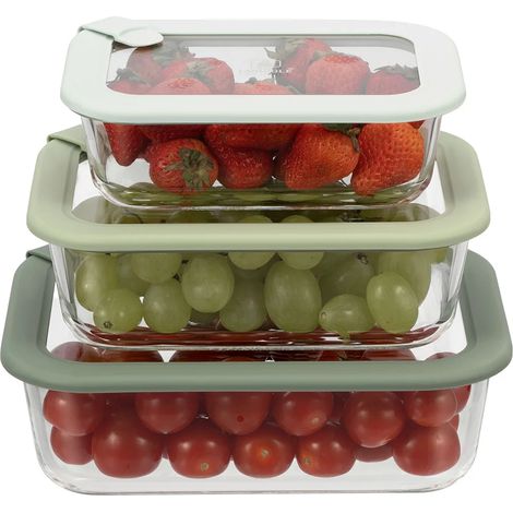 LAGUIOLE CUISSON - Lot de 3 boîtes en verre rectangulaires avec couvercle 640/1050/1520ml
