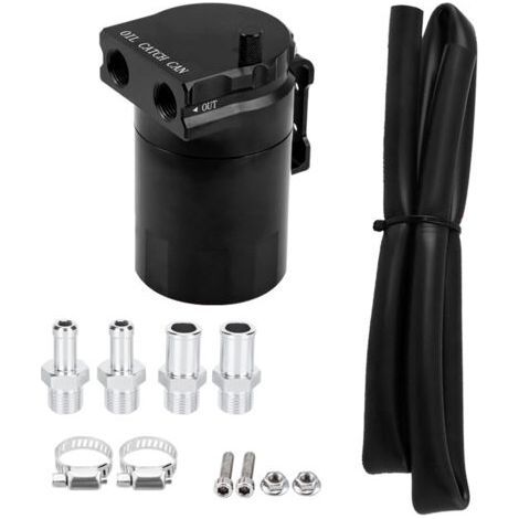 Depósito universal de recuperación de aceite de motor de aluminio para automóviles, kit de ventilación negro (1/5)