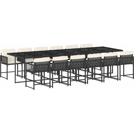 Maison Exclusive - 13-tlg. Garten-Essgruppe mit Kissen Schwarz Po
