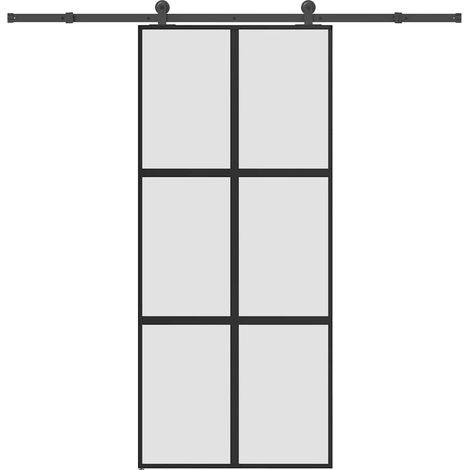 Schiebetür mit Beschlag 90x205 cm Hartglas & Aluminium