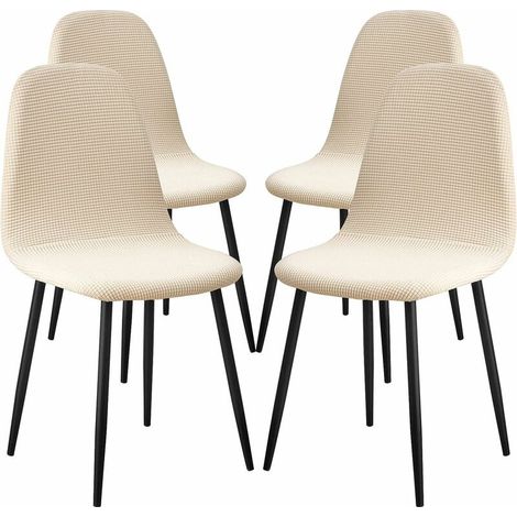 Scandinavian Dining Chair Covers 4 Pieces Jacquard Stretch Chair Covers Removable Washable Chair Covers for Living Room Bouquet Home Wedding Gathering Beige (1/4)