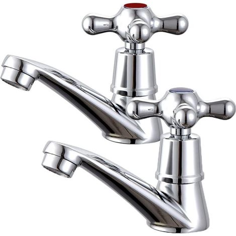 Paire de robinets de lavabo, robinets de salle de bain, mélangeurs, robinet de bain chaud et froid, robinet en laiton - Chromé