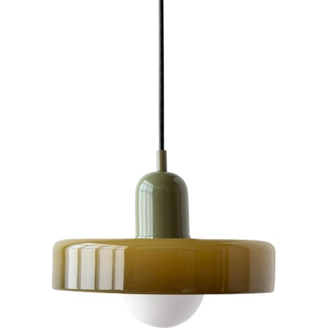 Suspension vintage en verre ambré vert, 1 pièce, douille E27, lampe suspendue pour cuisine, salle à manger et éclairage intérieur (1/5)