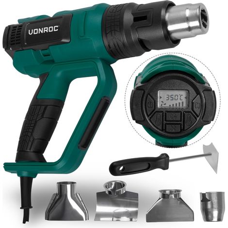 Vonroc – Décapeur thermique 2000W – Température 50-650°C – 60 réglages – Position stationnaire pour travaux précis