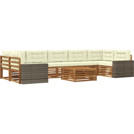 Ensemble de canapés d'extérieur 8 pc Naturel et Crème vidaXL