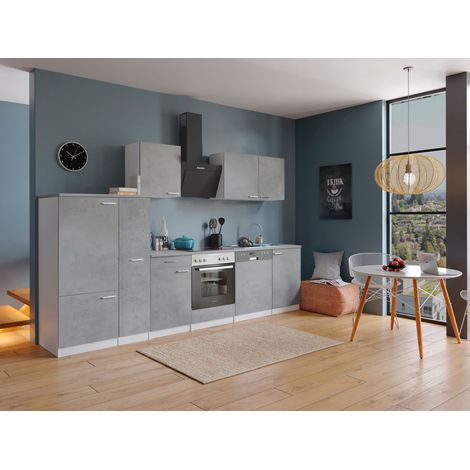 Küche Küchenzeile Küchenblock Einbauküche Weiß Beton Malia 310 cm Respekta (1/5)