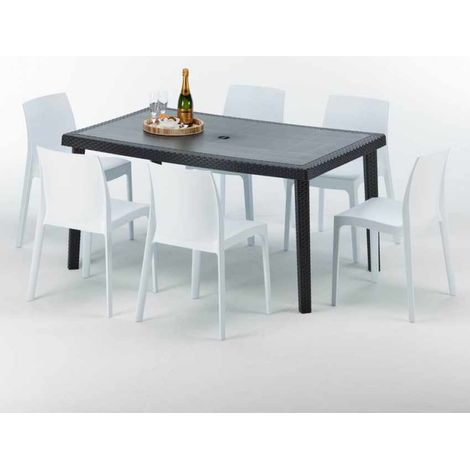 Tavolo Rettangolare Nero 150x90 cm con 6 Sedie Colorate Enjoy