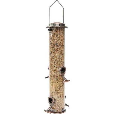 1 Vogeltränke aus Metall mit 4 Futteröffnungen, Röhren-Vogeltränke mit Haken aus Stahl, robuste Kunststoff-Vogeltränke für Wildvögel zum Aufhängen im Außenbereich (1/5)