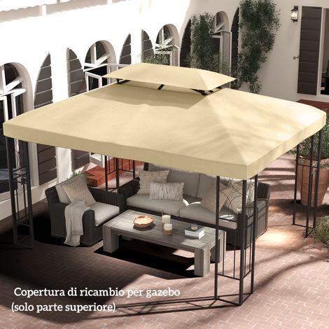 Housse de rechange pour tonnelle 4x3 m en polyester anti-UV, toit double niveau, crème (1/5)