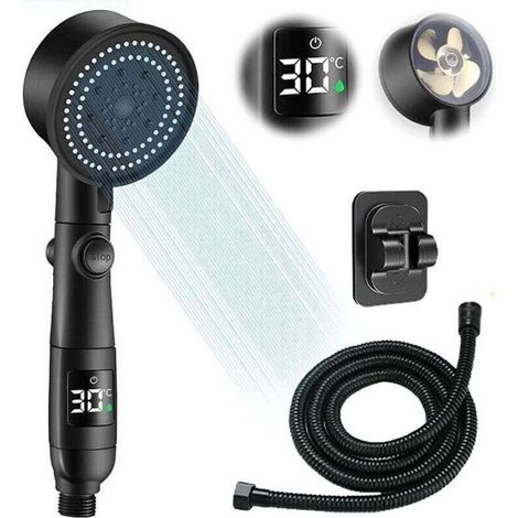 Pommeau de Douche Intelligent Économe en Eau - Affichage Température - 5 Modes - Tuyau 1,5m - Support Adhésif (1/4)