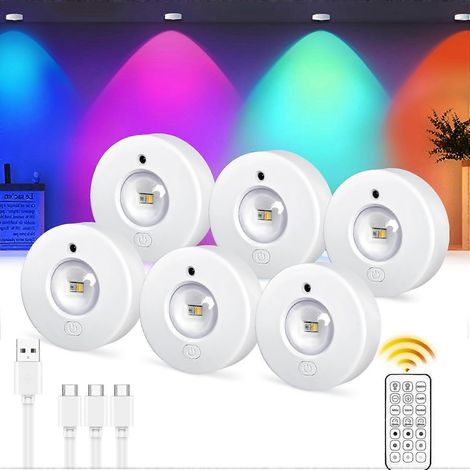 Set mit 6 kabellosen LED-Displayleuchten mit Fernbedienung, RGB-Farbwechsel, Schrankbeleuchtung, batteriebetrieben und dimmbar (1/3)