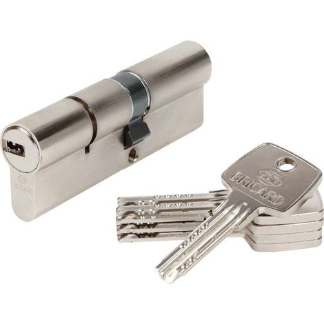 Bricard – Cylindre de serrure débrayable 40 + 50 mm – 5 clés réversibles – Laiton nickelé – Protection anti-perçage et anti-crochetage
