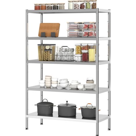 Étagère de cuisine à 5 niveaux, réglable sur 13 hauteurs, en acier inoxydable, 91 x 40 x 139 cm, argentée (1/5)