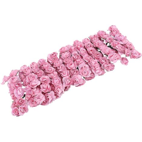 144 mini boutons de roses artificielles en papier rose clair, pour loisirs créatifs, décoration de mariage et d'intérieur. (1/5)
