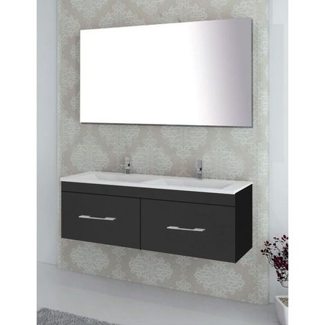 Badezimmer-Set Florenz Schubladen - 8 verschiedene Farben - 14 Größen - inkl. Möbel, Waschbecken und Spiegel - Graphit 120x45Cm 2 vasques (1/3)