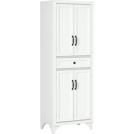 Optimiser le Rangement Cuisine Buffet Haut Vaisselier Meuble 4 Portes avec Tiroir Central Étagère Réglable Blanc (1/5)