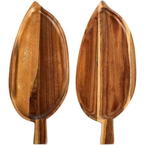 2 pièce bois service platters, 13 pouces x 5.5 pouces feuille forme alimentaire service plateaux pour entertaining (1/5)