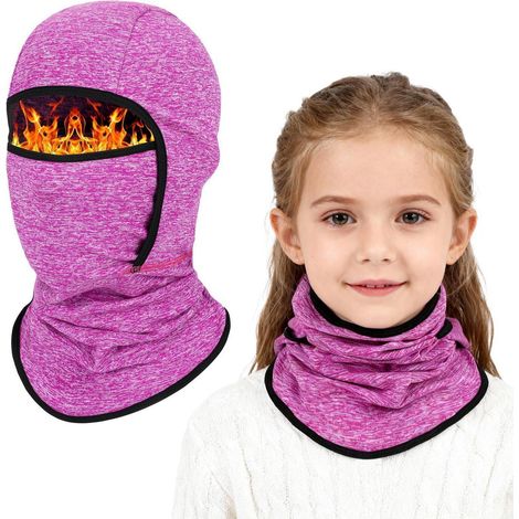 Kinder Sturmhaube Thermo Fleece warm winddicht für 4-12 Jahre, Skimaske mit Halswärmer, Rosenrot (1/5)