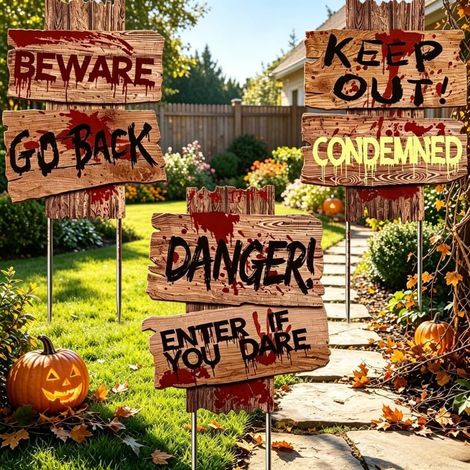 Irovami Lot de 3 panneaux d'avertissement d'Halloween pour jardin, entrée ou cour - Décoration d'extérieur - 23 x 30 cm