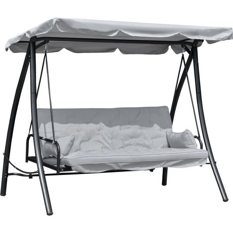 Hollywoodschaukel Gartenschaukel Schaukel Schaukelbank Mit Liege-Funktion, 3 Sitzer, Metall+Polyester, Weiß, 209 X 114 X 170 Cm