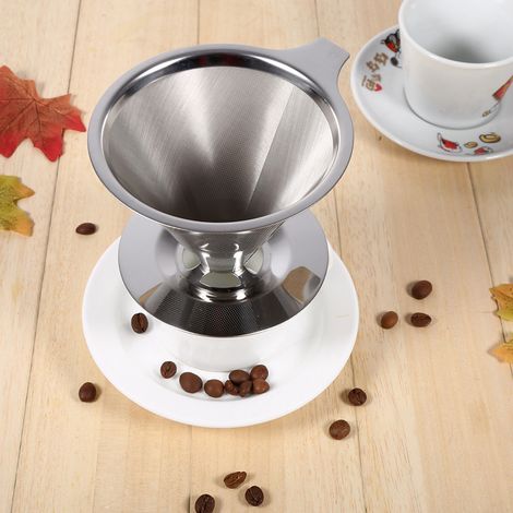 1 Stück Edelstahl-Kaffeefilter für Pour-Over-Kaffee, doppellagiger Siebfilter, Tassenständer, für Zuhause und Büro (1/5)