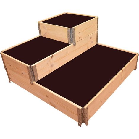 Multitanks – Carré potager en bois naturel 3 étages 1200 x 1200 mm – Construction modulaire sans clous – Capacité 490 litres – Hauteur 60 cm
