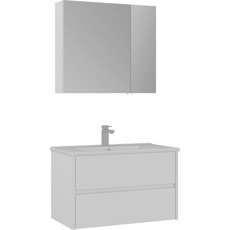 Set mobile lavabo con specchio (2 pezzi) "Side 85 v2" - 85 x 45 x 52 cm - Bianco opaco (1/3)