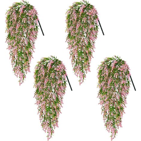 Décor Végétal Murale 4Pièces-Fausses Plantes en Panier 55cm Coloris Lavande/Rose - Fleurs Artificielles Résistantes aux UV pour Intérieur et Extérieur (1/5)