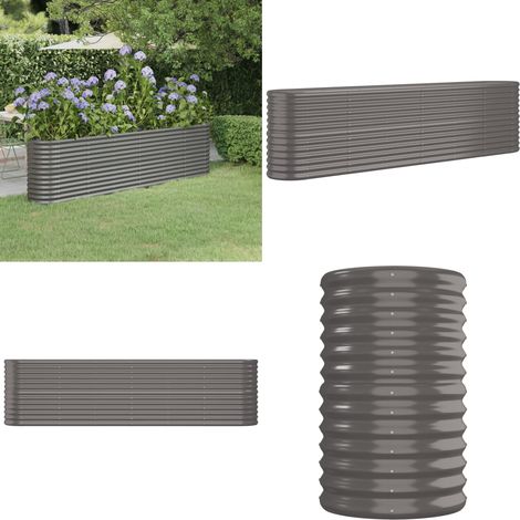 Lit surélevé de jardin Acier enduit de poudre 260x40x68 cm gris - Jardiniere Surélevée - Bac À Fleurs - Pot De Fleurs Extérieur - Décoration Jardin - Plante Grimpante - Home & Living (1/5)