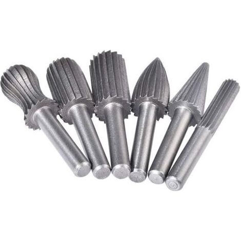 Lot de 6 fraises rotatives, jeu de fraises en carbure avec poignée de couteau 6mm pour meuleuse, travail du bois, polissage métal, gravure et perçage - Argent (1/4)