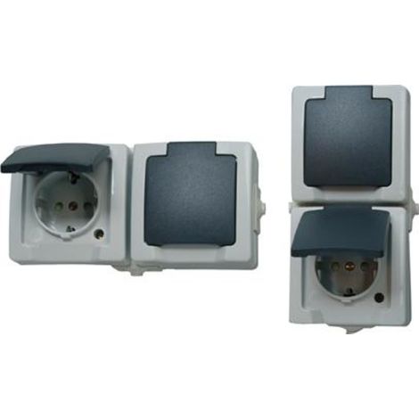 Prise 2P+T avec clapet Kopp 137056002 Nautic gris S559621 (1/5)