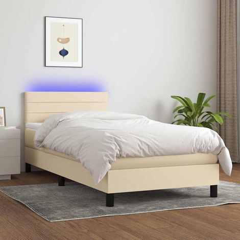 Cama box spring colchón y luces LED tela crema 80x200 cm (1/5)