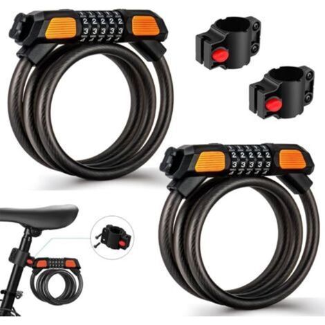 (2 Pack) Anti-theft, High Security Bike Cable Lock 120cm/12mm, 5-Digit Combination Chains Waterproof and Adjustable for Bicycle, Cycling, Motorcycle, Gate, Black (1/5)