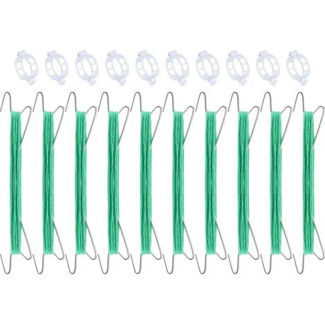 Set of 10 metal tomato clips with a stable loop and 10-meter long rope - Flexible training hook for garden plants (1/5)