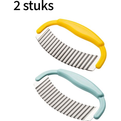 Ensemble de 2 pièces - lame ondulée en acier inoxydable jaune et bleu-vert - coupe-frites multifonction - pour réaliser des coupes en spirale - 19,5 x 11,8 cm (1/5)