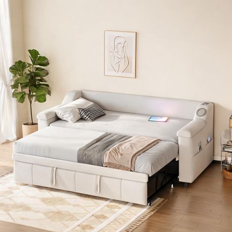 Cadre de lit beige en upholstered 216 x 97 x 69 cm (1/5)