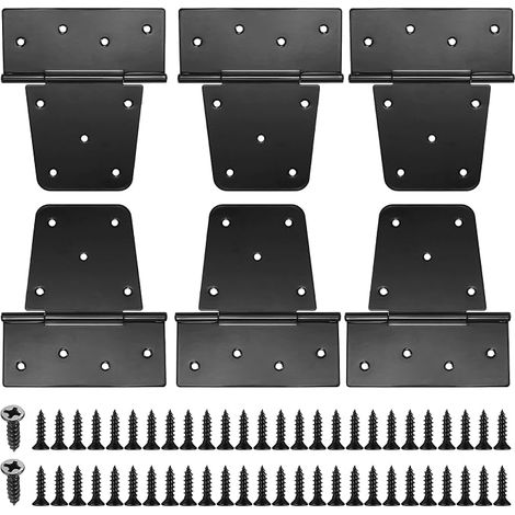 Charnières de Porte Pliables Robustes T, 6 Pièces, Noir, pour Portes en Bois, Portail de Jardin, Extérieures, avec 54 Vis (1/5)
