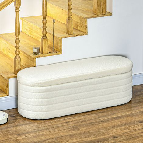 Bettbank, Stauraum, Teddy-Fleece, 116x41x40,5cm, Cremeweiß