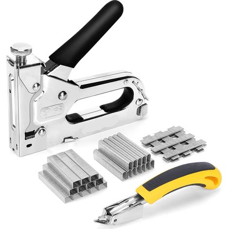 MINKUROW Cucitrice da parete con levapunti 3 in 1 Cucitrice per legno e 3000 graffette, cucitrice per impieghi gravosi per tappezzeria, elementi di fissaggio, decorazione, falegnameria, mobili (1/5)