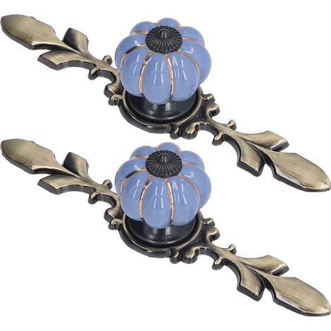 Lot de 2 poignées céramique citrouille, alliage de zinc, style champêtre chinois, tiroir armoire porte chaussure, bouton bleu royal 1045A (1/5)