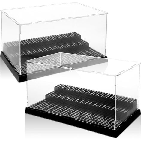 Set mit 2 dreistöckigen Acryl-Vitrinen – 25 x 15,5 x 14 cm – Vitrinenblöcke – Schwarzes Acryl – Transparent – Staubdicht – Für Spielzeugsammlungen
