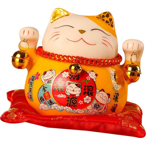 Tirelire Chat Porte-Bonheur 11,5 cm, adorable et raffinée, en céramique, en forme de chat, symbole de chance et de prospérité, pour décorer votre bureau (jaune). (1/5)