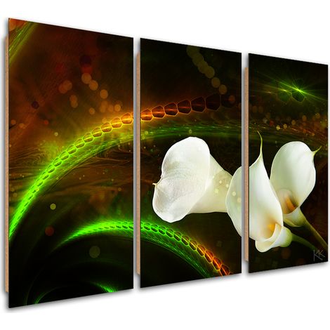 Quadro deco panel 3 paneli, Fiore bianco sullo sfondo marrone - 90x60 (1/5)
