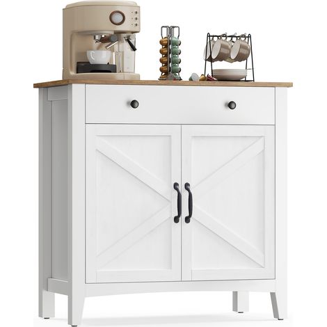 Vasagle – Armoire de cuisine avec tiroir et étagère réglable – Dimensions 40 x 80 x 80 cm – MDF blanc nuage et marron miel – Style maison de campagne