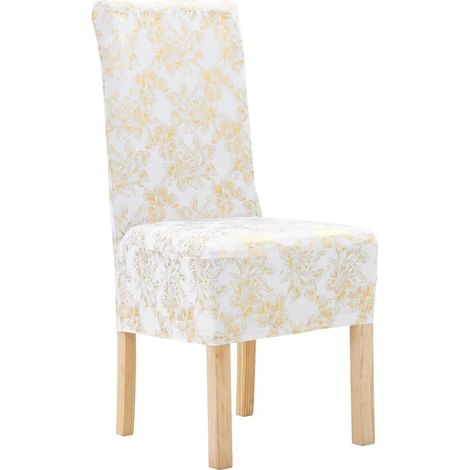 Fundas elásticas para silla (6 piezas) color blanco con estampado dorado DEC022453