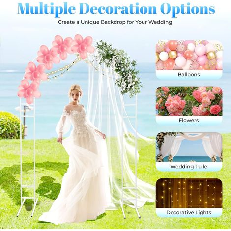 Arche de mariage en métal - 2,2 x 1,2 m - Blanc - Arche de mariage - Arche de ballons en métal - Support pour anniversaire, fête, fête de mariage (1/5)