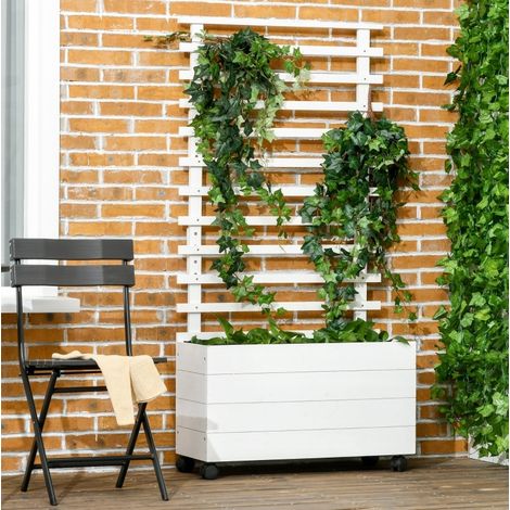 Bac à fleurs avec treillis 76x30x155 cm en bois blanc, gain de place pour jardin FloraGrace (1/5)