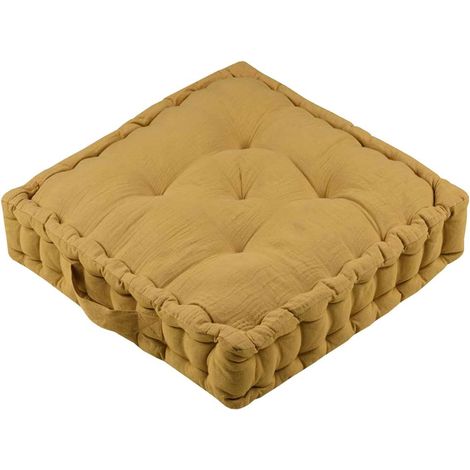Coussin de sol en coton et gaze de coton moutarde 44 cm (1/2)