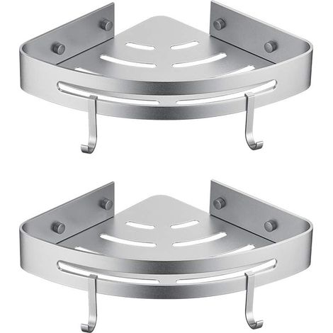 2 Étagère d'angle, aluminium, sans perçage, finition argentée, pour salle de bain et cuisine (1/5)